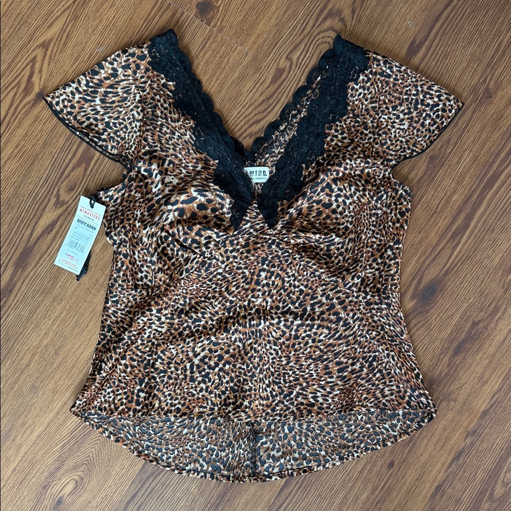 Idyllwind Cheetah Print Top with Black Lace